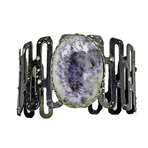 Dendritic Opal Steel and Silver cuff bracelet