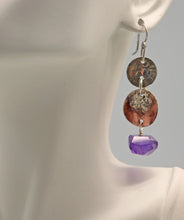 Load image into Gallery viewer, handmade in Arizona rustic amethyst earrings