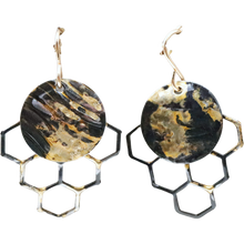 Load image into Gallery viewer, Golden Honeycomb Mini Earrings. 18k Gold and Steel. 1 3/8&quot; long