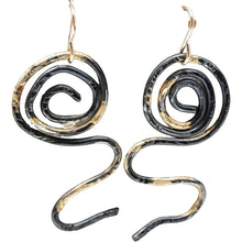 Load image into Gallery viewer, golden steel earrings in spiral