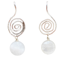 Load image into Gallery viewer, &#39;Slice of Moonlight&#39; Moonstone Sterling Silver Spiral Earrings. 1  3/8&quot; long