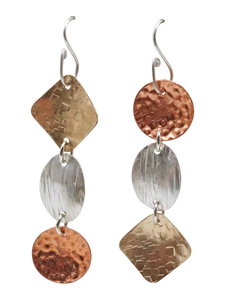 gold, silver and copper earrings