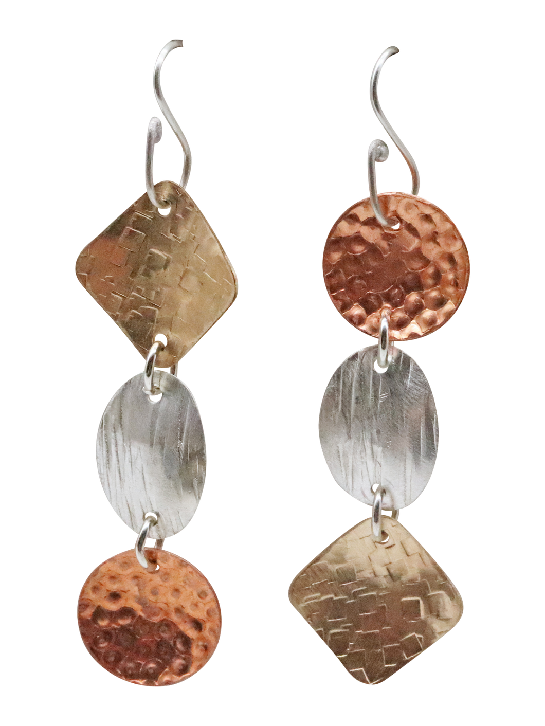 gold, silver and copper earrings