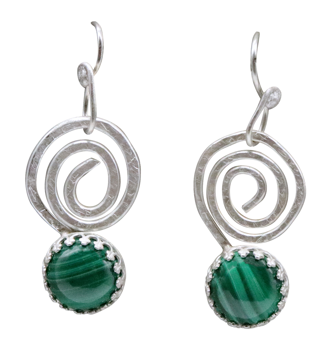 malachite sacred spiral earrings
