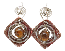 Load image into Gallery viewer, tigers eye copper silver earrings