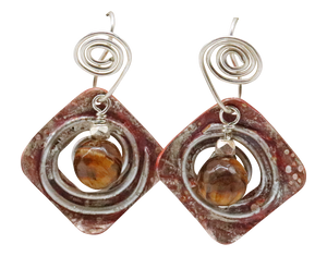 tigers eye copper silver earrings