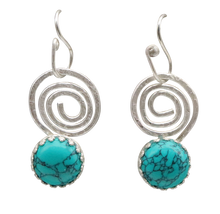 Load image into Gallery viewer, Sterling and Natural Turquoise gemstone Earrings. Sacred Spiral Collection