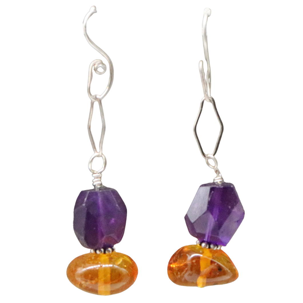 amethyst and amber earrings