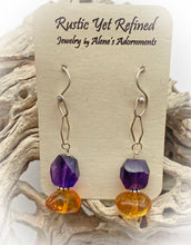 Load image into Gallery viewer, amber and amethyst silver earrings