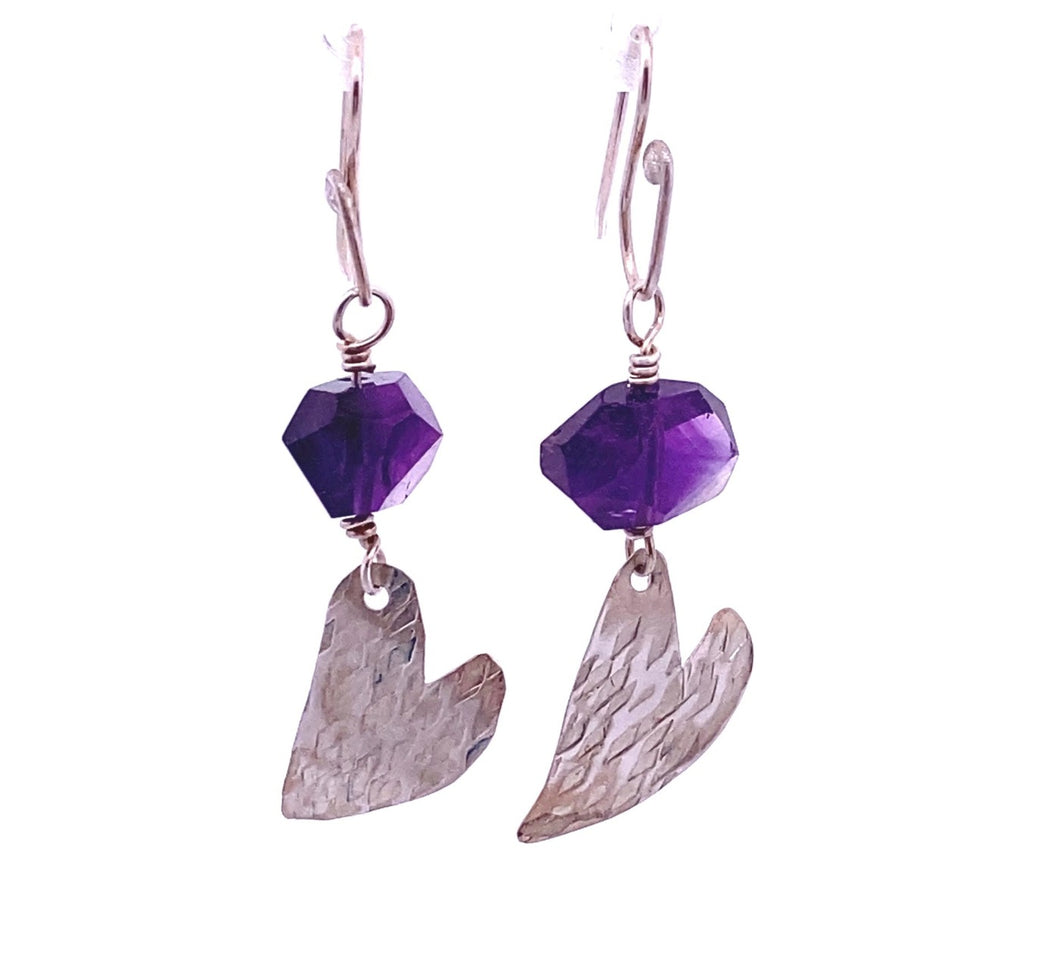 textured hearts and amethyst earring