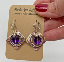 Load image into Gallery viewer, Sacred Spiral amethyst earrings shown on card