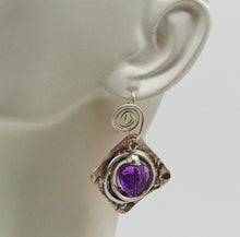 Load image into Gallery viewer, copper sterling earrings with amethyst gem