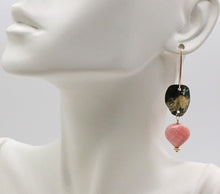 Load image into Gallery viewer, rhodochrosite earrings on ear