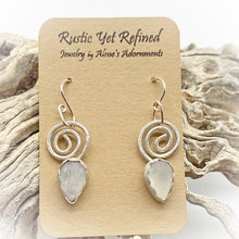Load image into Gallery viewer, moonstone spiral earrings on romance card