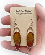Load image into Gallery viewer, moss agate earrings shown on romance card