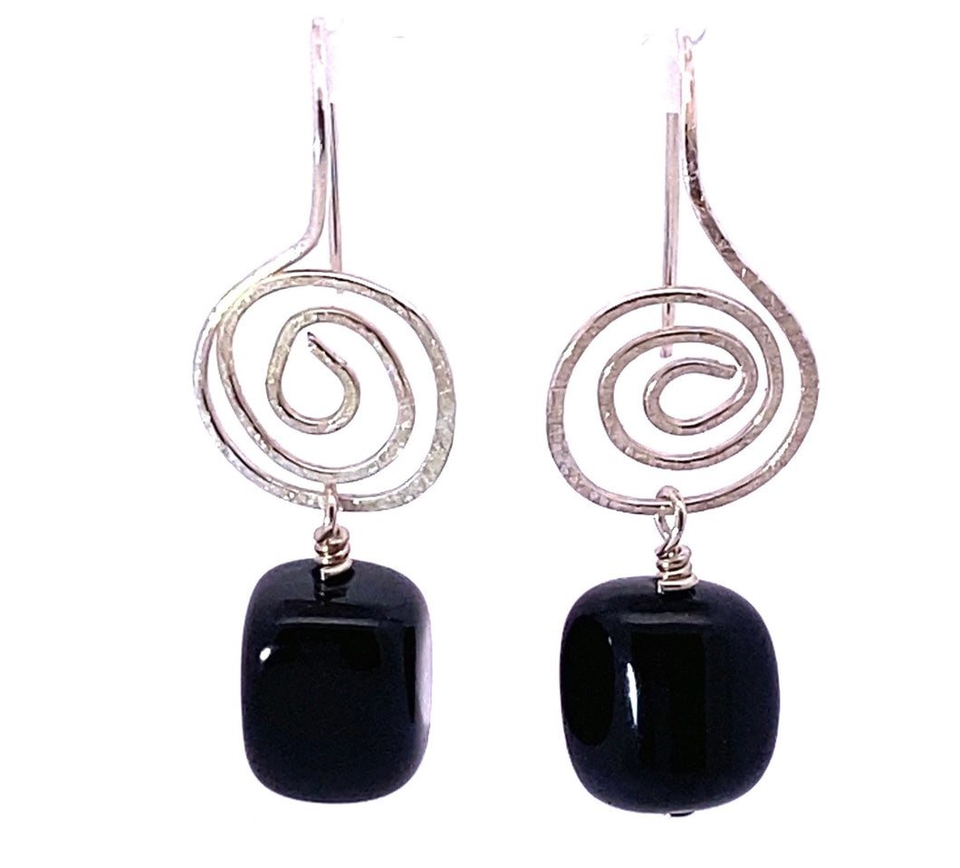 black onyx spiral earrings