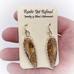 ‘South Seas Treasures’ Indonesian Petrified Palmwood Root sterling earrings 1 7/8" long