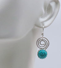 Load image into Gallery viewer, Sterling and Natural Turquoise gemstone Earrings. Sacred Spiral Collection