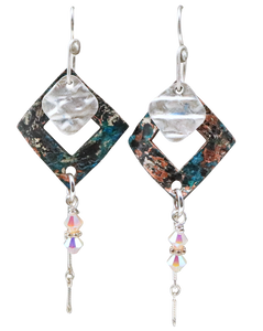 Marilyn Earrings.  Copper, sterling & Swarovski crystal