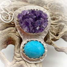 Load image into Gallery viewer, Buried Treasure Amethyst Geode &amp; Turquoise Pendant
