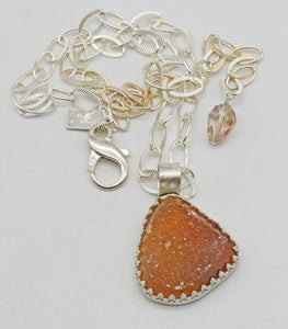 druzy pendant shown with full silver chain