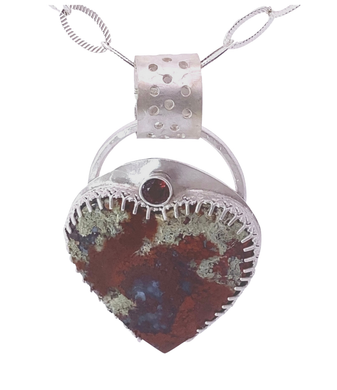 moss agate and garnet gemstone pendant