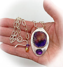 Load image into Gallery viewer, amethyst and rainbow solar quartz pendant