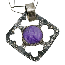 Load image into Gallery viewer, closeup of charoite pendant