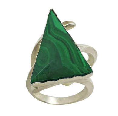 green malachite gemstone ring in sterling silver