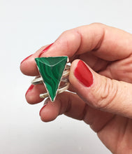 Load image into Gallery viewer, showing off the size of the malachite super sized gemstone ring