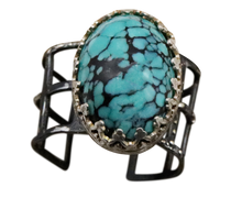Load image into Gallery viewer, &#39;Magnificent Southwest&#39; Silver and Steel natural turquoise ring. Size 7