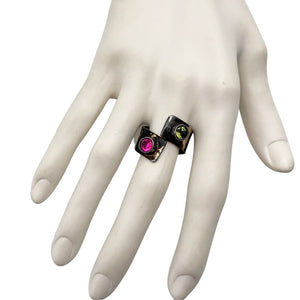 steel gold ruby ring shown on hand