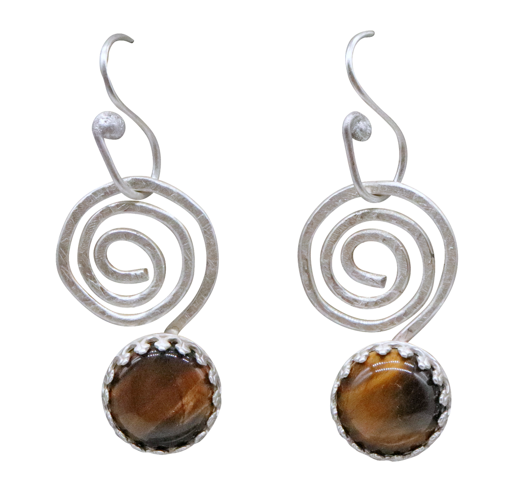 spiral sterling earrings with tigers eye